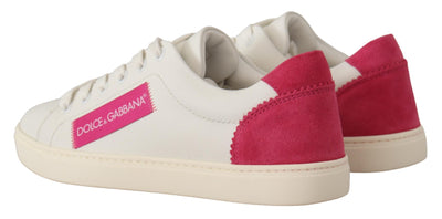 Dolce & Gabbana White Pink Leather Low Top Sneakers s Shoes