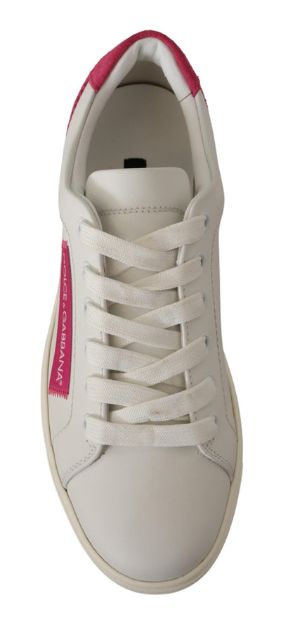 Dolce & Gabbana White Pink Leather Low Top Sneakers s Shoes