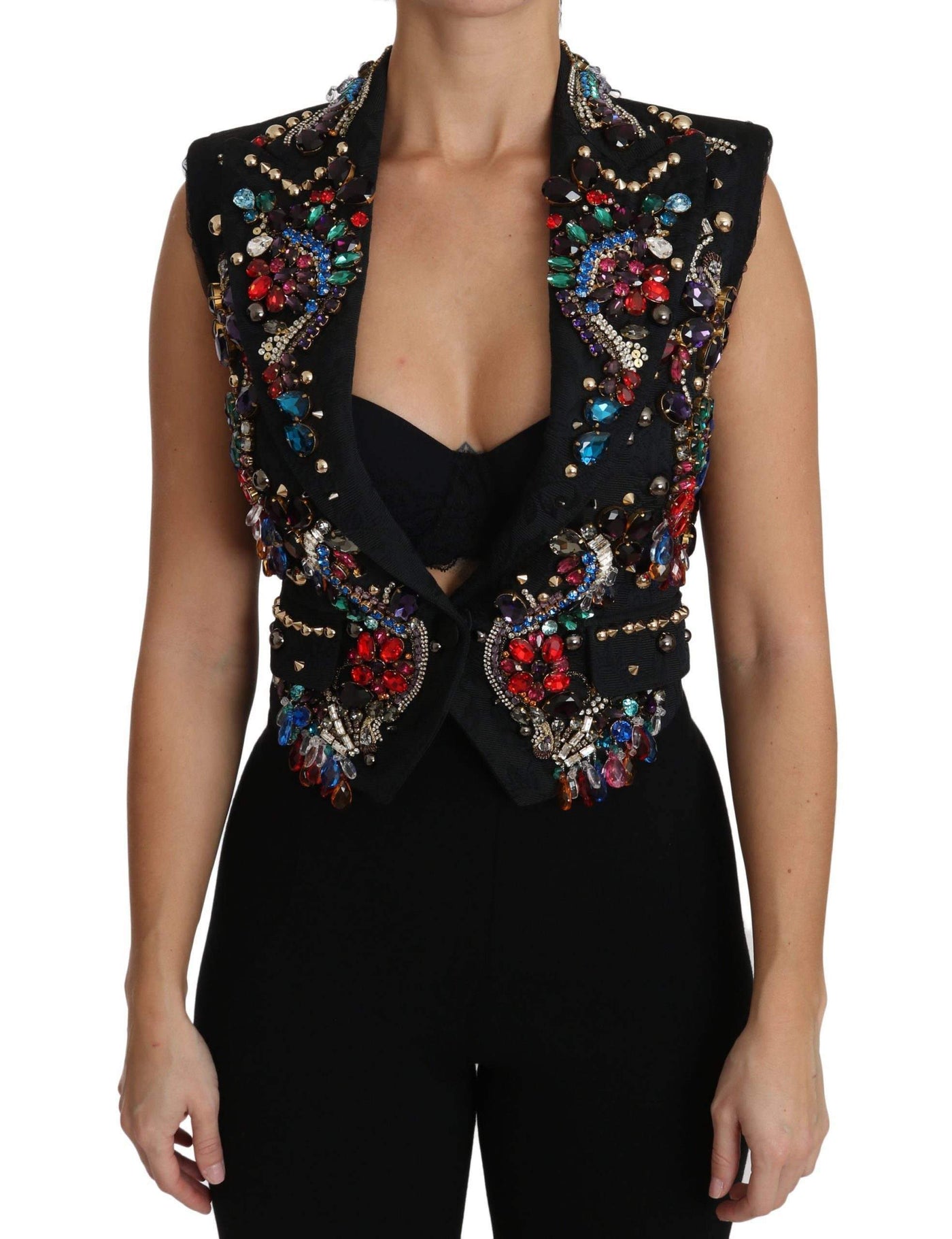 Dolce & Gabbana  Black Crystal Sicily Vest Waistcoat #women, Black, Brand_Dolce & Gabbana, Catch, Dolce & Gabbana, feed-agegroup-adult, feed-color-black, feed-gender-female, feed-size-IT36 | XS, feed-size-IT38 | S, Gender_Women, IT36 | XS, IT38 | S, Kogan, Vest - Women - Clothing, Women - New Arrivals at SEYMAYKA