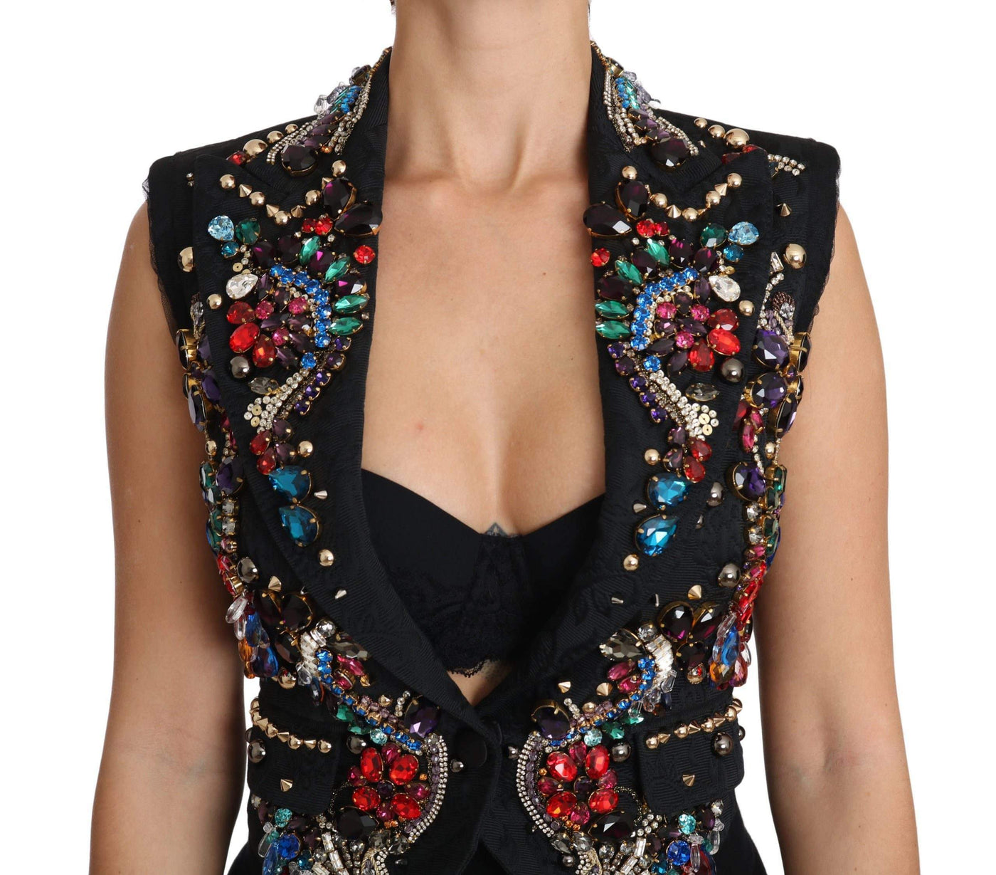 Dolce & Gabbana  Black Crystal Sicily Vest Waistcoat #women, Black, Brand_Dolce & Gabbana, Catch, Dolce & Gabbana, feed-agegroup-adult, feed-color-black, feed-gender-female, feed-size-IT36 | XS, feed-size-IT38 | S, Gender_Women, IT36 | XS, IT38 | S, Kogan, Vest - Women - Clothing, Women - New Arrivals at SEYMAYKA