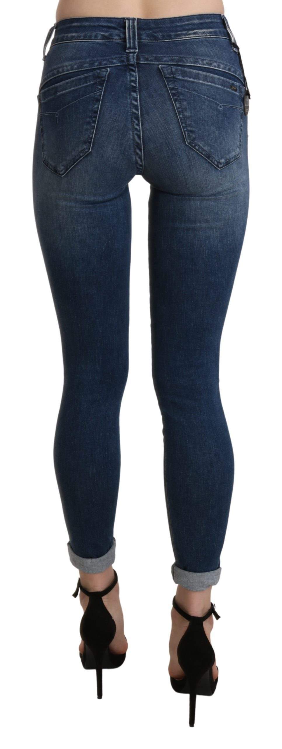 Ermanno Scervino  Washed High Waist Skinny Cropped Cotton Jeans #women, Blue, Ermanno Scervino, feed-agegroup-adult, feed-color-blue, feed-gender-female, feed-size-W28, Gender_Women, Jeans & Pants - Women - Clothing, W28, Women - New Arrivals at SEYMAYKA