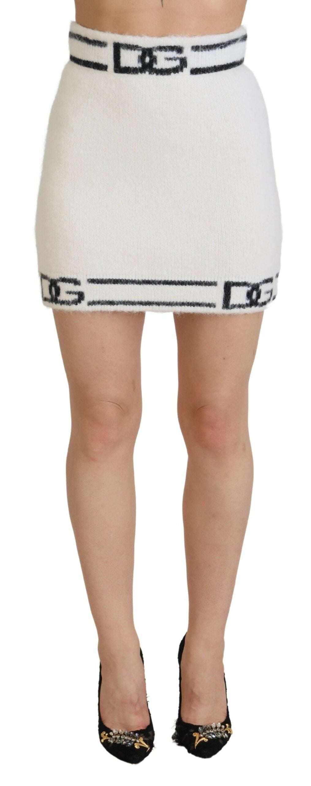 Dolce & Gabbana Ivory DG Logo Print High Waist Mini Skirt