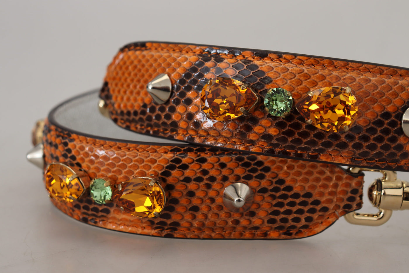 Dolce & Gabbana Orange Crystals Leather Bag Accessory Shoulder Strap