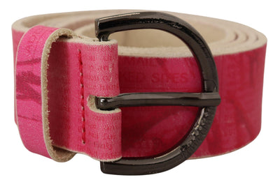 Pink Leather Letter Logo Round Buckle Waist Belt