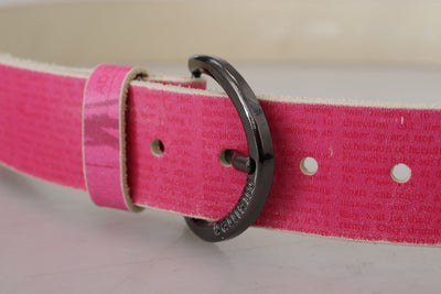 Pink Leather Letter Logo Round Buckle Waist Belt