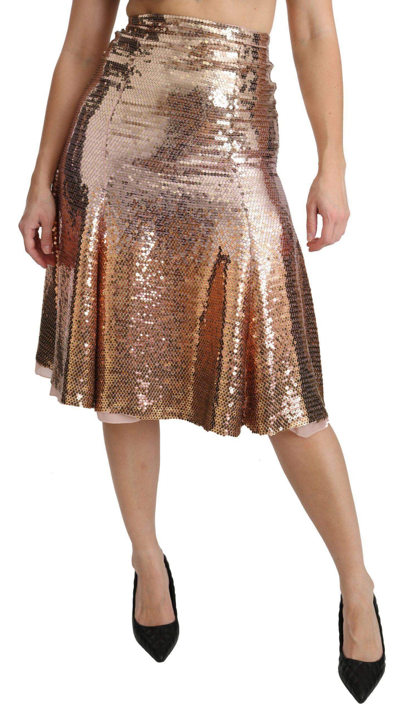 Dolce & Gabbana  Gold Sequined High Waist Midi Skirt #women, Brand_Dolce & Gabbana, Catch, Dolce & Gabbana, feed-agegroup-adult, feed-color-gold, feed-gender-female, feed-size-IT40|S, Gender_Women, Gold, IT40|S, Kogan, Skirts - Women - Clothing, Women - New Arrivals at SEYMAYKA