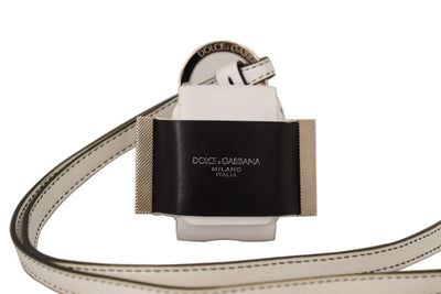 Dolce & Gabbana White Black Leather Strap Silver Metal Logo Airpods Case Black/White, Dolce & Gabbana, feed-1, Other - Women - Accessories at SEYMAYKA