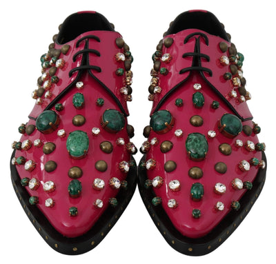 Dolce & Gabbana Pink Leather Crystals Dress Broque Shoes #women, Brand_Dolce & Gabbana, Dolce & Gabbana, EU41/US10.5, feed-agegroup-adult, feed-color-pink, feed-gender-female, feed-size-US10.5, Flat Shoes - Women - Shoes, Gender_Women, Pink, Shoes - New Arrivals at SEYMAYKA