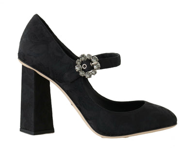 Black Brocade High Heels Mary Janes Shoes