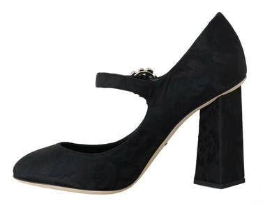 Black Brocade High Heels Mary Janes Shoes