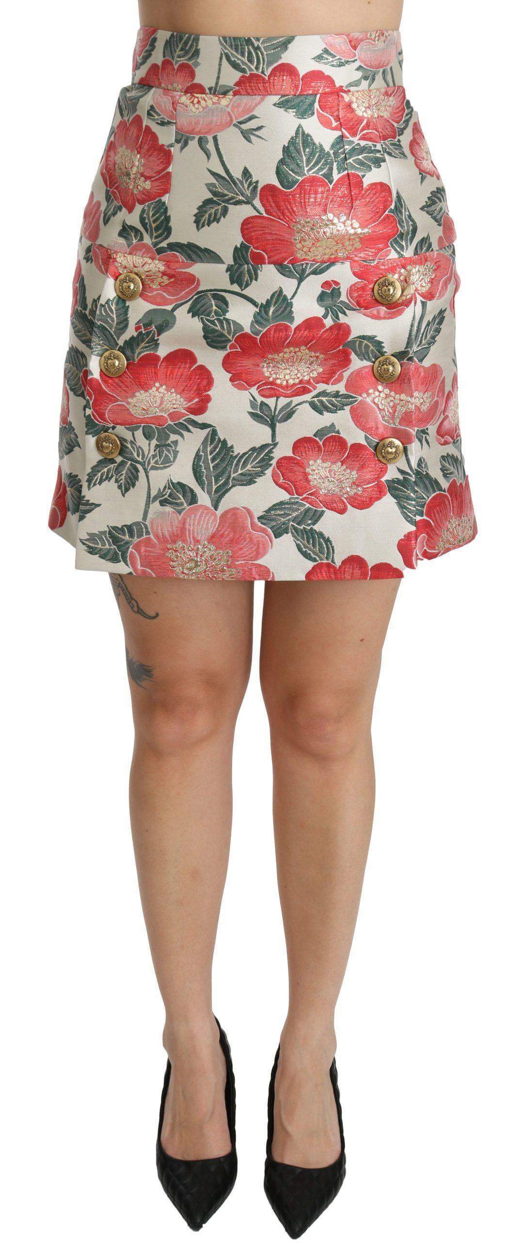 Dolce & Gabbana  White Green Red Floral High Waist Mini Skirt #women, Brand_Dolce & Gabbana, Catch, Dolce & Gabbana, feed-agegroup-adult, feed-color-white, feed-gender-female, feed-size-IT36 | XS, feed-size-IT38|XS, feed-size-IT40|S, feed-size-IT42|M, feed-size-IT44|L, feed-size-IT46|XL, feed-size-IT48|XXL, Gender_Women, IT36 | XS, IT38|XS, IT40|S, IT42|M, IT44|L, IT46|XL, IT48|XXL, Kogan, Skirts - Women - Clothing, White, Women - New Arrivals at SEYMAYKA