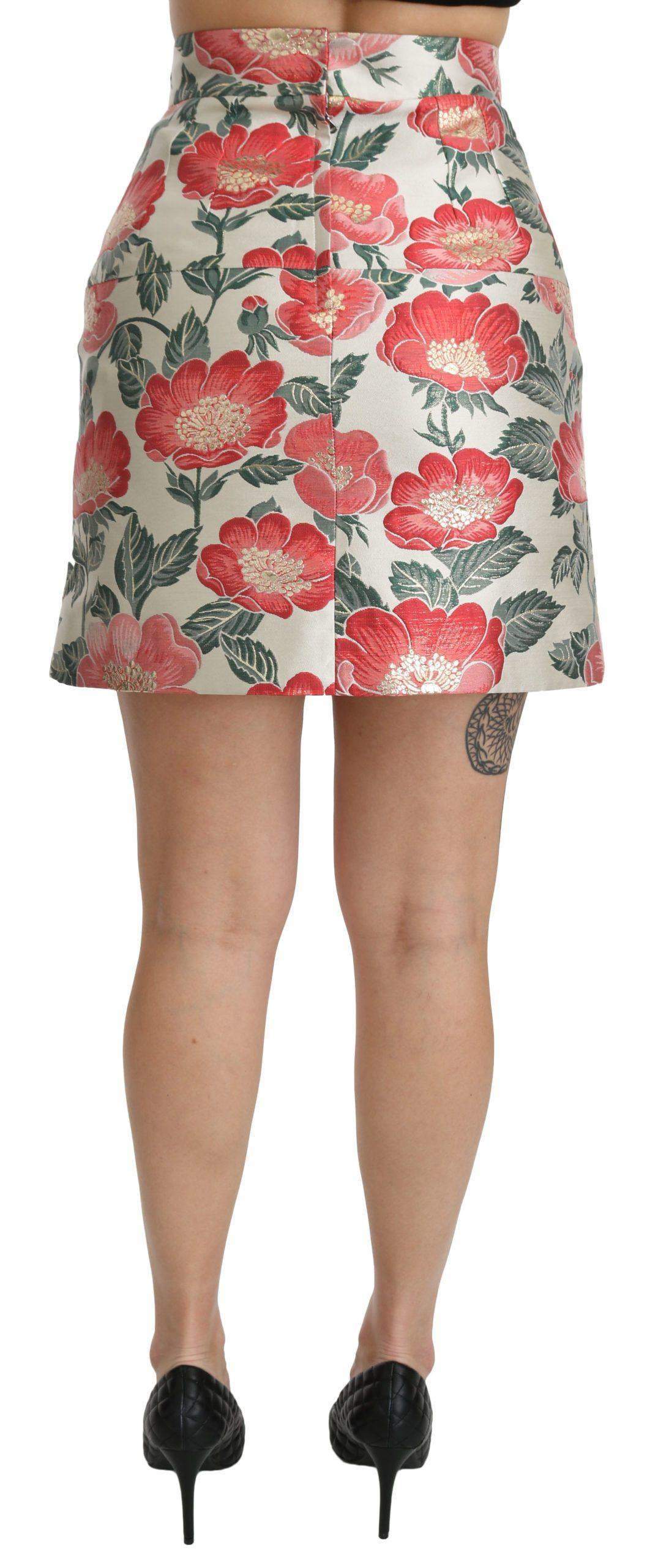 Dolce & Gabbana  White Green Red Floral High Waist Mini Skirt #women, Brand_Dolce & Gabbana, Catch, Dolce & Gabbana, feed-agegroup-adult, feed-color-white, feed-gender-female, feed-size-IT36 | XS, feed-size-IT38|XS, feed-size-IT40|S, feed-size-IT42|M, feed-size-IT44|L, feed-size-IT46|XL, feed-size-IT48|XXL, Gender_Women, IT36 | XS, IT38|XS, IT40|S, IT42|M, IT44|L, IT46|XL, IT48|XXL, Kogan, Skirts - Women - Clothing, White, Women - New Arrivals at SEYMAYKA