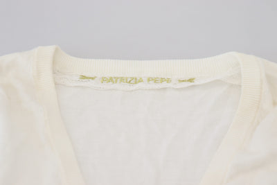 Patrizia Pepe Ivory V-Neck Long Sleeves Women Blouse Top