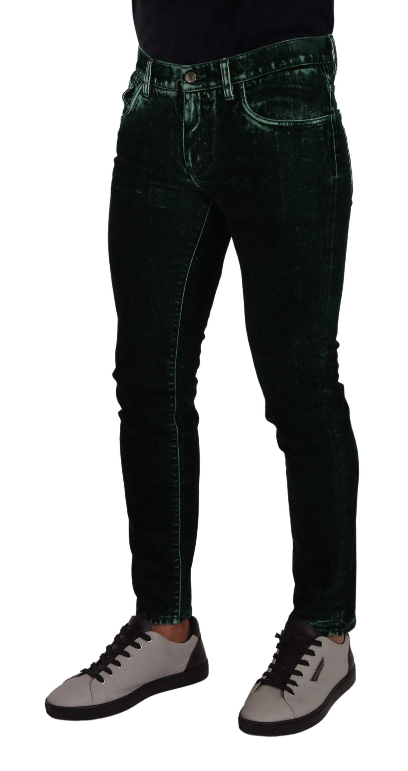 Dolce & Gabbana Green Cotton Stretch Skinny Slim Fit Jeans Black, Dolce & Gabbana, feed-1, IT48 | M, Jeans & Pants - Women - Clothing at SEYMAYKA