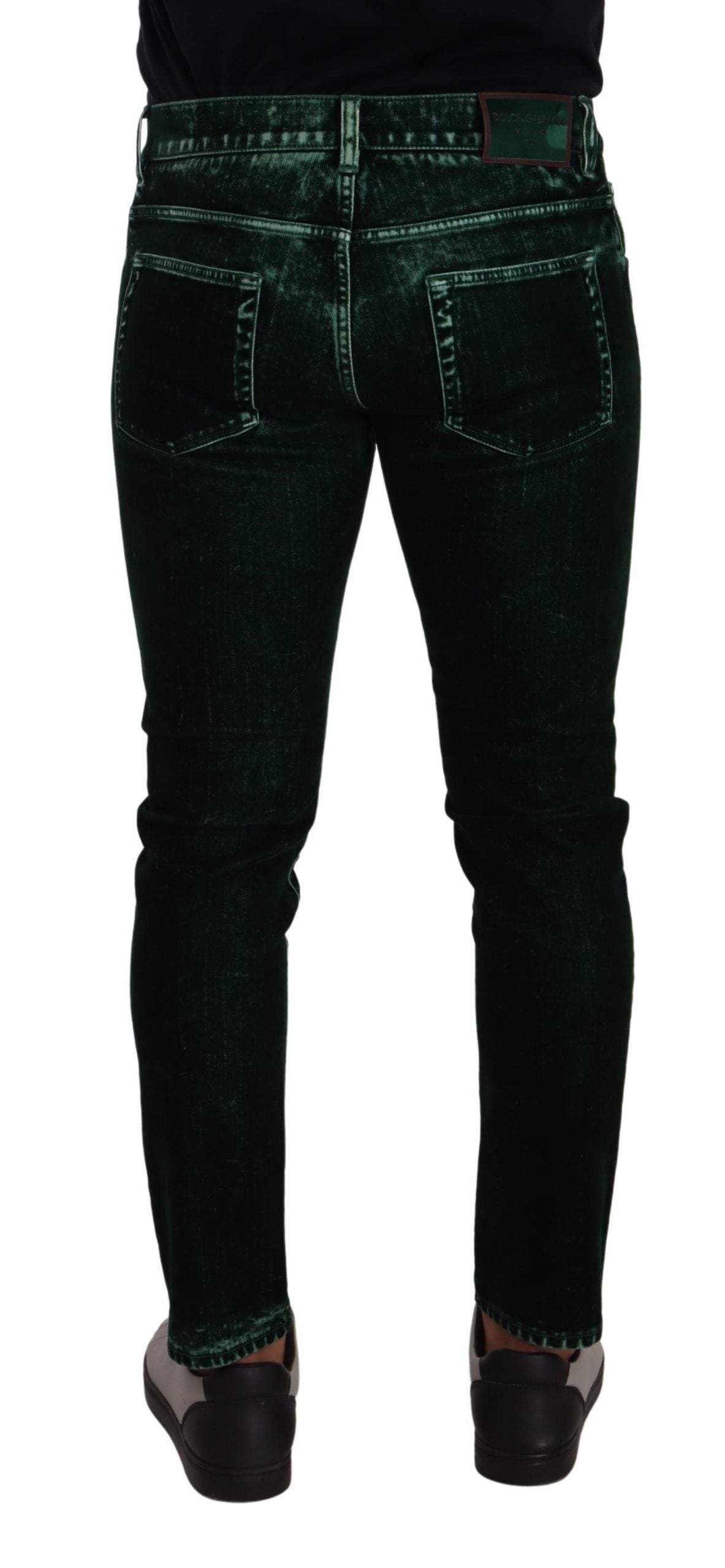 Dolce & Gabbana Green Cotton Stretch Skinny Slim Fit Jeans Black, Dolce & Gabbana, feed-1, IT48 | M, Jeans & Pants - Women - Clothing at SEYMAYKA