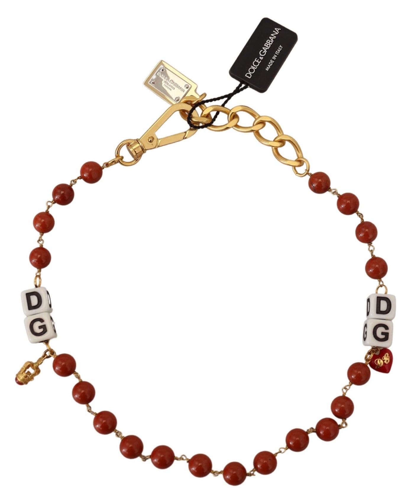 Dolce & Gabbana Gold Brass Pearl Logo Lobster Statement Necklace
