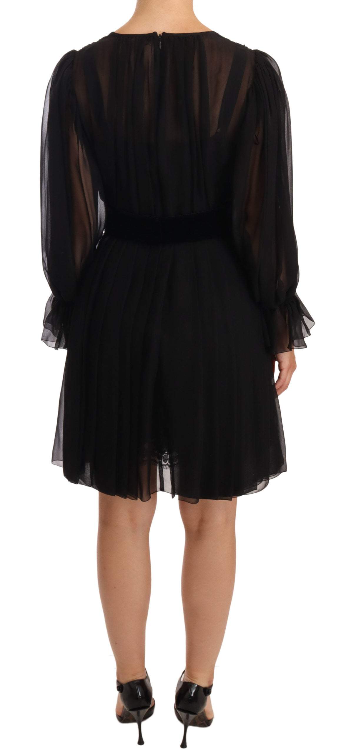 Dolce & Gabbana Black Mesh Pleated Mini Silk Stretch Dress Black, Dolce & Gabbana, Dresses - Women - Clothing, feed-1, IT38|XS at SEYMAYKA