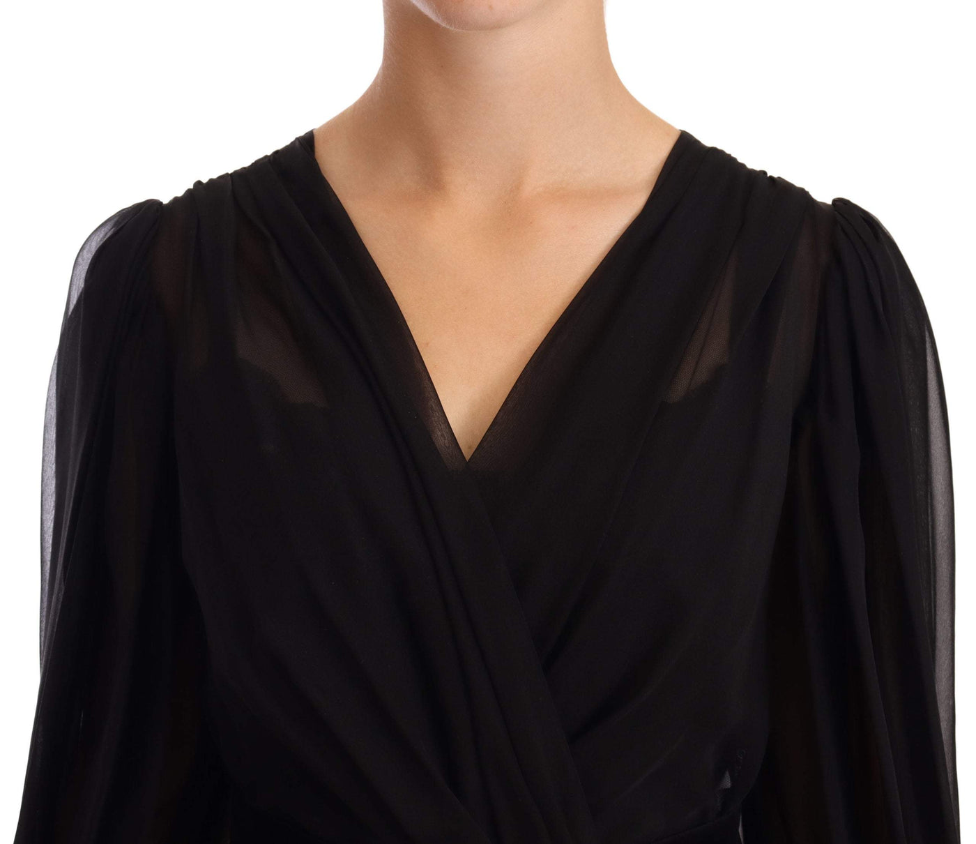 Dolce & Gabbana Black Mesh Pleated Mini Silk Stretch Dress Black, Dolce & Gabbana, Dresses - Women - Clothing, feed-1, IT38|XS at SEYMAYKA