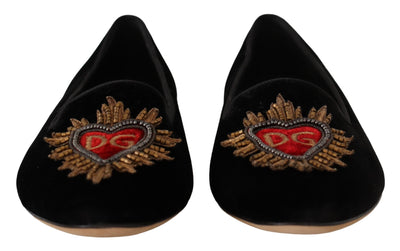 Dolce & Gabbana Black DG Sacred Heart Patch Slip On Flat Shoes