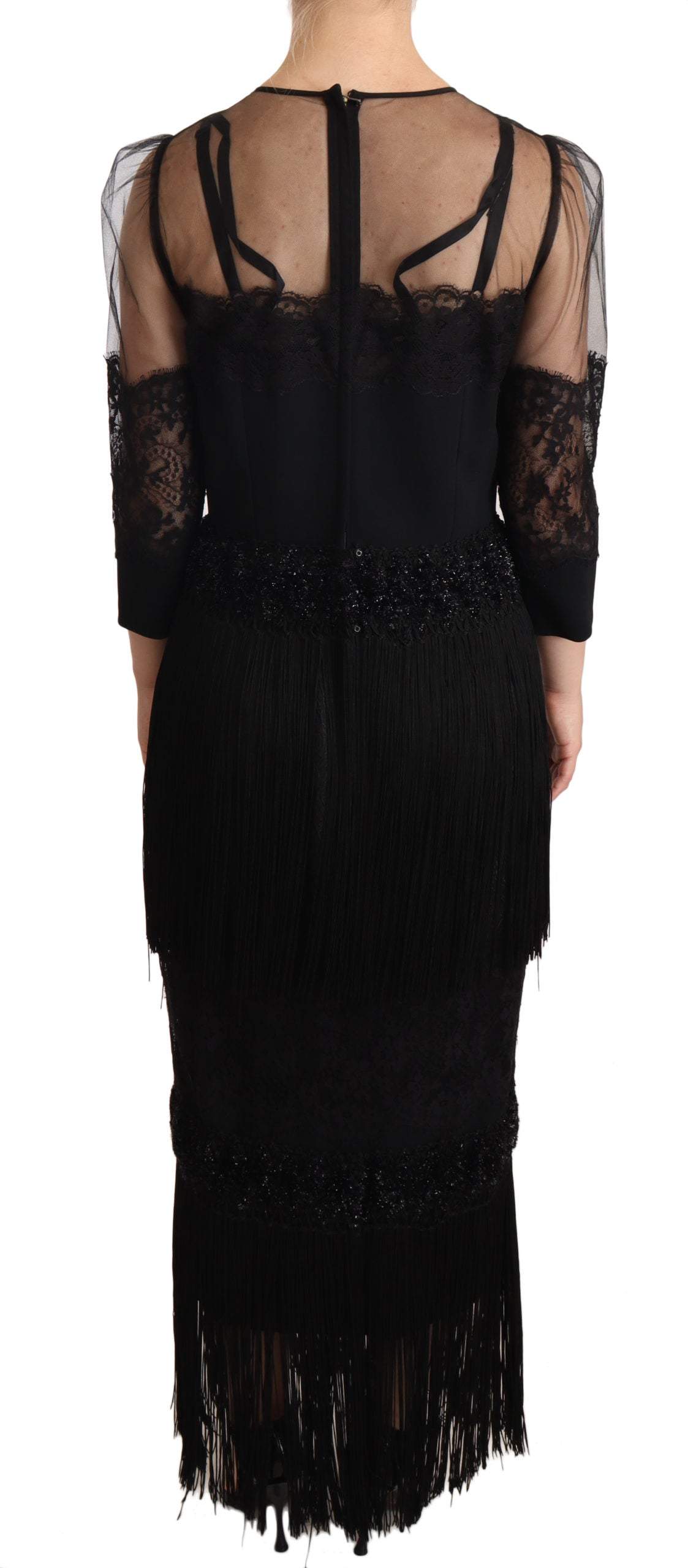 Dolce & Gabbana Black Sheer Floral Lace Crystal Maxi Dress Black, Dolce & Gabbana, Dresses - Women - Clothing, feed-agegroup-adult, feed-color-Black, feed-gender-female, IT44|L at SEYMAYKA