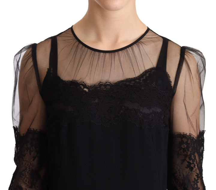 Dolce & Gabbana Black Sheer Floral Lace Crystal Maxi Dress Black, Dolce & Gabbana, Dresses - Women - Clothing, feed-agegroup-adult, feed-color-Black, feed-gender-female, IT44|L at SEYMAYKA