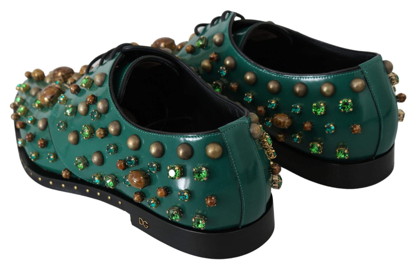 Dolce & Gabbana Green Leather Crystal Dress Broque Shoes #women, Brand_Dolce & Gabbana, Dolce & Gabbana, EU41/US10.5, feed-agegroup-adult, feed-color-green, feed-gender-female, feed-size-US10.5, Flat Shoes - Women - Shoes, Gender_Women, Green, Shoes - New Arrivals at SEYMAYKA