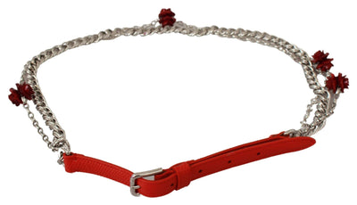Dolce & Gabbana Red Leather Roses Floral Silver Waist Belt #women, 70 cm / 28 Inches, 80 cm / 32 Inches, 90 cm / 36 Inches, Accessories - New Arrivals, Belts - Women - Accessories, Brand_Dolce & Gabbana, Catch, Dolce & Gabbana, feed-agegroup-adult, feed-color-red, feed-gender-female, feed-size- 28 Inches, feed-size- 30 Inches, feed-size- 32 Inches, feed-size- 36 Inches, Gender_Women, Kogan, Red at SEYMAYKA