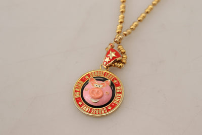 Gold Brass Chain SUPER PIG Pendant Logo Necklace