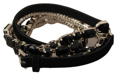 Dolce & Gabbana Black Leather Crystals Waist Belt #women, 95 cm / 38 Inches, Accessories - New Arrivals, Belts - Women - Accessories, Black, Dolce & Gabbana, feed-agegroup-adult, feed-color-Black, feed-gender-female at SEYMAYKA
