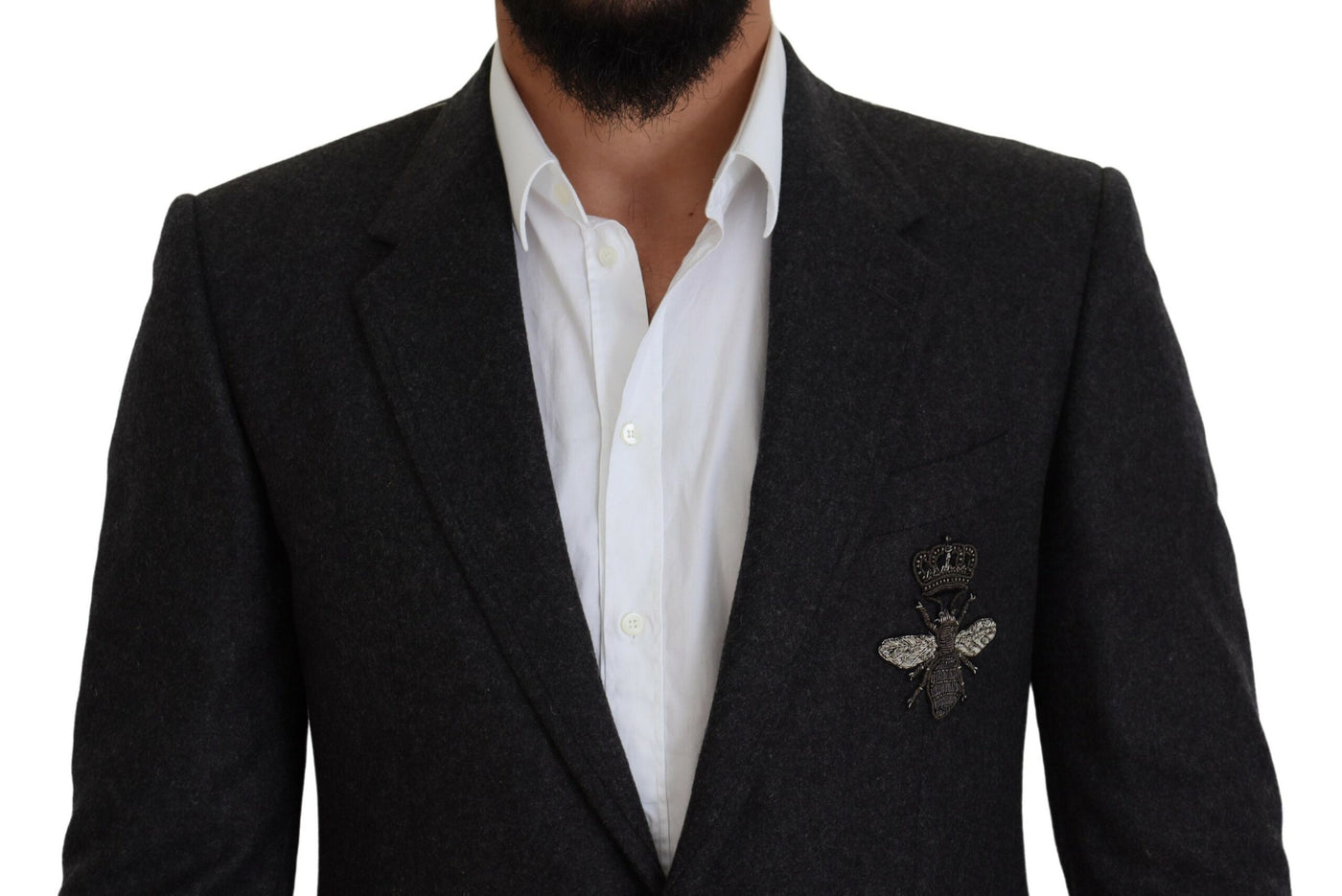 Dolce & Gabbana Gray Wool Crown Bee Formal Blazer