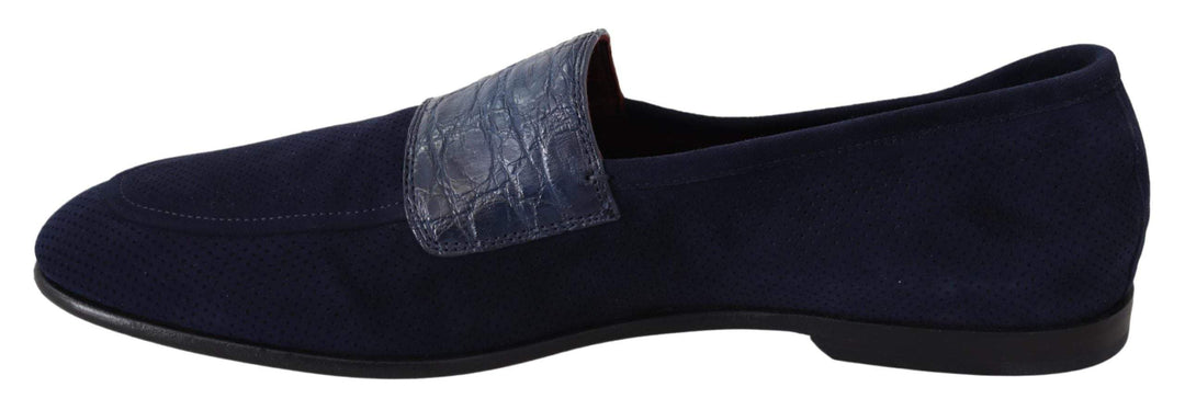 Dolce & Gabbana Blue Suede Caiman Loafers Slippers Shoes #men, Blue, Dolce & Gabbana, EU39.5/US6.5, EU39/US6, EU40/US7, EU41.5/US8.5, EU41/US8, EU42.5/US9.5, EU42/US9, EU45/US12, feed-agegroup-adult, feed-color-Blue, feed-gender-male, feed-size-US12, feed-size-US6.5, feed-size-US7, feed-size-US8, feed-size-US9, feed-size-US9.5, Loafers - Men - Shoes, Shoes - New Arrivals at SEYMAYKA