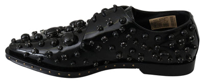 Dolce & Gabbana Black Leather Crystals Dress Broque Shoes #women, Black, Brand_Dolce & Gabbana, Dolce & Gabbana, EU39/US8.5, feed-agegroup-adult, feed-color-black, feed-gender-female, feed-size-US8.5, Flat Shoes - Women - Shoes, Gender_Women, Shoes - New Arrivals at SEYMAYKA