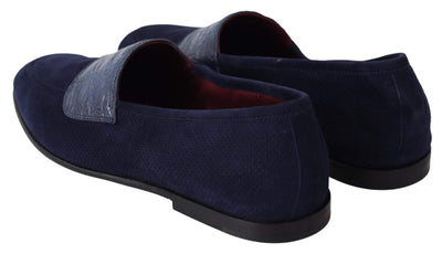 Dolce & Gabbana Blue Suede Caiman Loafers Slippers Shoes #men, Blue, Dolce & Gabbana, EU39.5/US6.5, EU39/US6, EU40/US7, EU41.5/US8.5, EU41/US8, EU42.5/US9.5, EU42/US9, EU45/US12, feed-agegroup-adult, feed-color-Blue, feed-gender-male, feed-size-US12, feed-size-US6.5, feed-size-US7, feed-size-US8, feed-size-US9, feed-size-US9.5, Loafers - Men - Shoes, Shoes - New Arrivals at SEYMAYKA