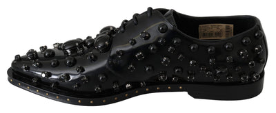 Dolce & Gabbana Black Leather Crystals Dress Broque Shoes #women, Black, Brand_Dolce & Gabbana, Dolce & Gabbana, EU40/US9.5, feed-agegroup-adult, feed-color-black, feed-gender-female, feed-size-US9.5, Flat Shoes - Women - Shoes, Gender_Women, Shoes - New Arrivals at SEYMAYKA