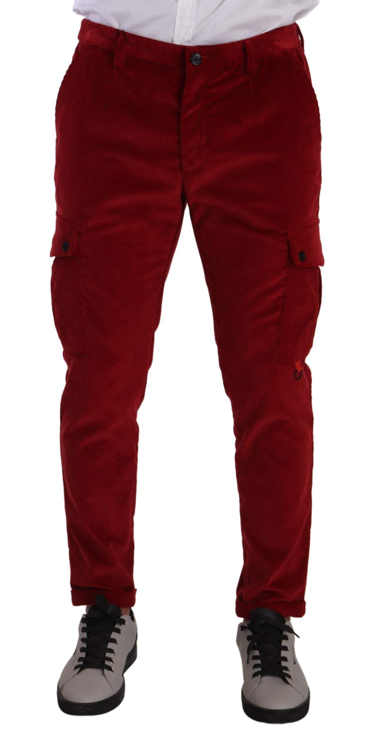 Dolce & Gabbana Red Corduroy Cotton Cargo Skinny Trouser Pants #men, Dolce & Gabbana, feed-1, IT48 | M, Jeans & Pants - Men - Clothing, Red at SEYMAYKA