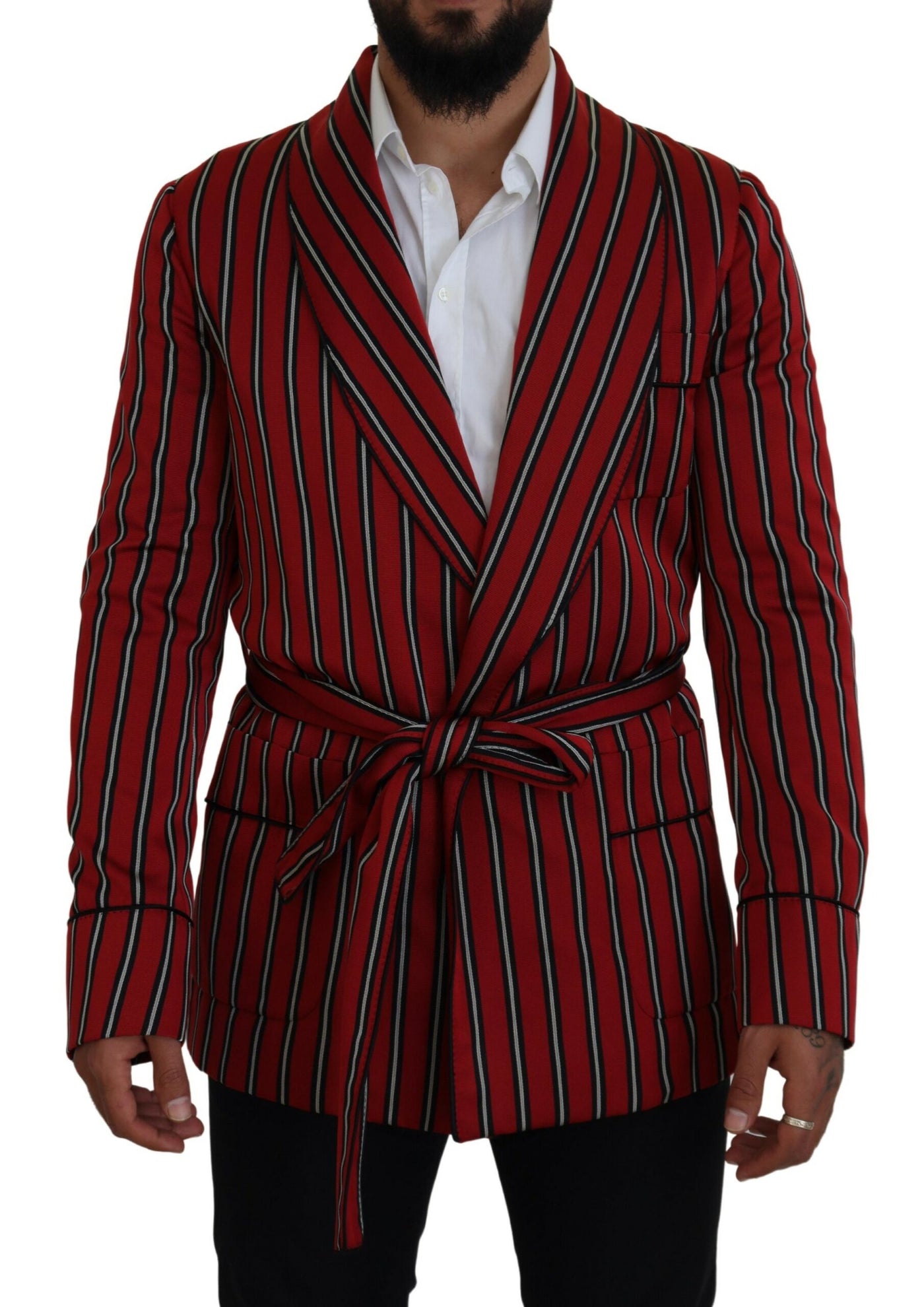 Dolce & Gabbana Red Striped Martini Printed Lining Robe