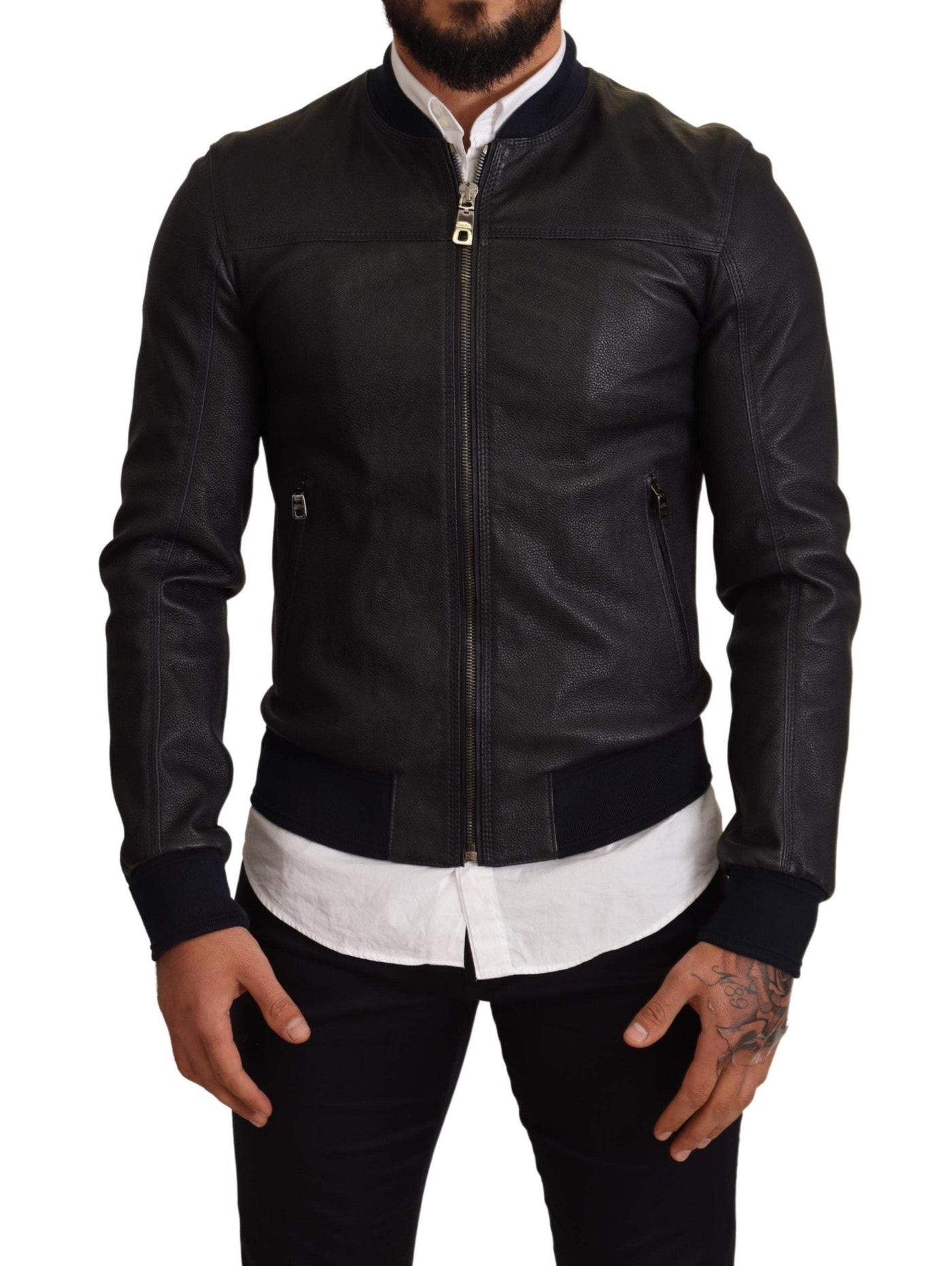 Dolce & Gabbana Blue Leather Full Zip Bomber Men Jacket #men, Blue, Dolce & Gabbana, feed-agegroup-adult, feed-color-Blue, feed-gender-male, IT48 | M, IT50 | L, Jackets - Men - Clothing at SEYMAYKA