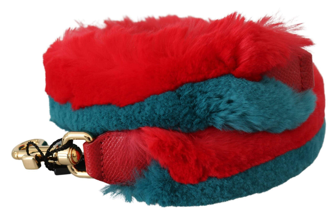 Dolce & Gabbana Red Blue Rabbit Fur Leather Shoulder Strap #women, Accessories - New Arrivals, Brand_Dolce & Gabbana, Dolce & Gabbana, feed-agegroup-adult, feed-color-red, feed-gender-female, feed-size-OS, Gender_Women, Other - Women - Accessories, Red at SEYMAYKA