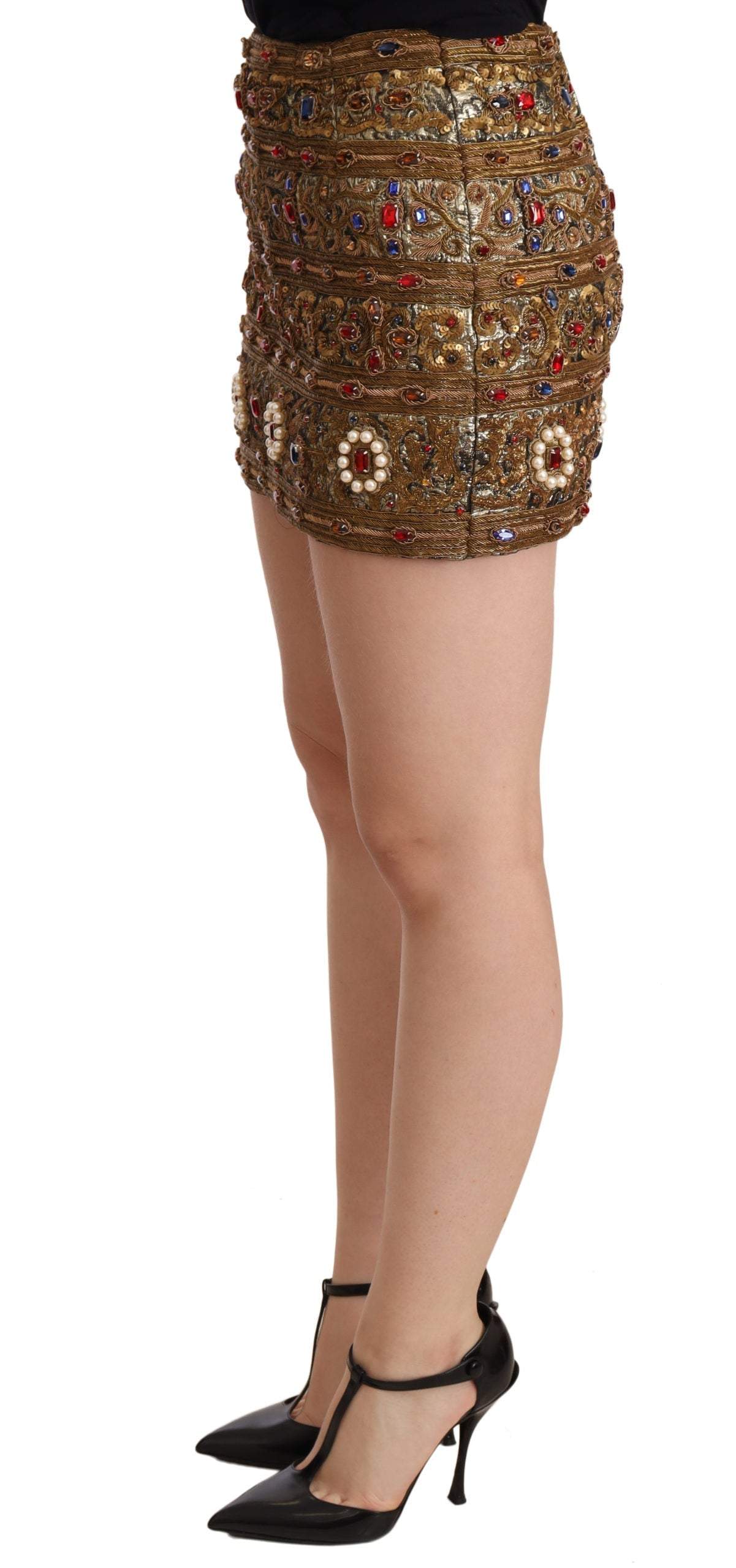 Dolce & Gabbana Gold Crystal Jacquard High Waist Skirt Dolce & Gabbana, feed-agegroup-adult, feed-color-Gold, feed-gender-female, Gold, IT38|XS, Skirts - Women - Clothing at SEYMAYKA