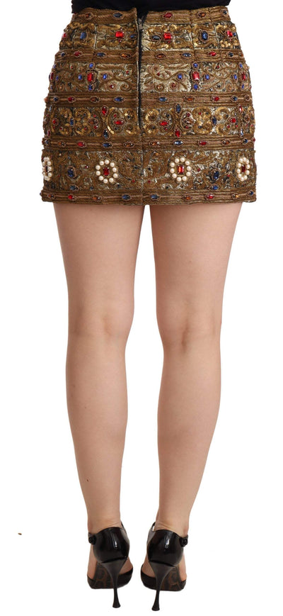 Dolce & Gabbana Gold Crystal Jacquard High Waist Skirt Dolce & Gabbana, feed-agegroup-adult, feed-color-Gold, feed-gender-female, Gold, IT38|XS, Skirts - Women - Clothing at SEYMAYKA