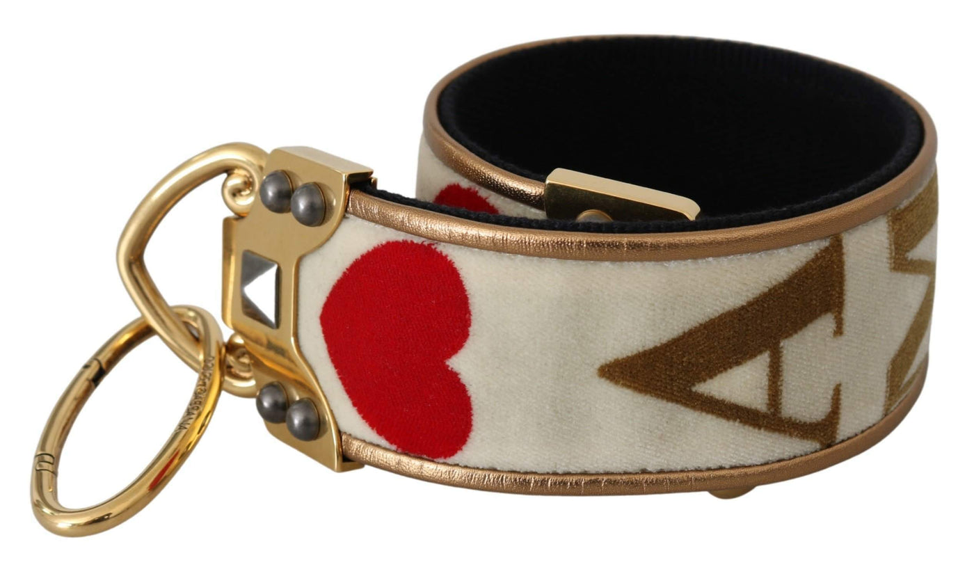 Dolce & Gabbana Gold White Textile Leather AMORE Shoulder Strap #women, Accessories - New Arrivals, Brand_Dolce & Gabbana, Dolce & Gabbana, feed-agegroup-adult, feed-color-gold, feed-gender-female, feed-size-OS, Gender_Women, Gold, Other - Women - Accessories at SEYMAYKA
