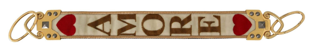 Dolce & Gabbana Gold White Textile Leather AMORE Shoulder Strap #women, Accessories - New Arrivals, Brand_Dolce & Gabbana, Dolce & Gabbana, feed-agegroup-adult, feed-color-gold, feed-gender-female, feed-size-OS, Gender_Women, Gold, Other - Women - Accessories at SEYMAYKA