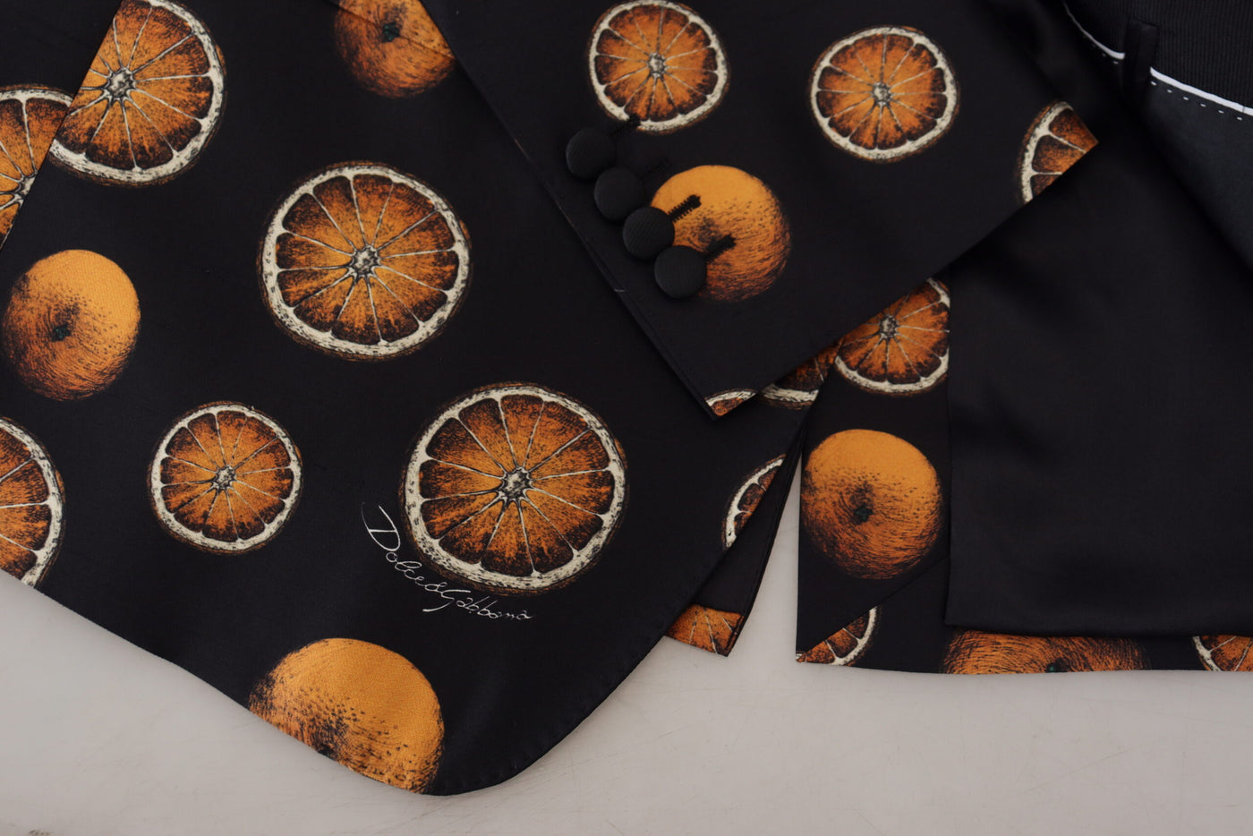 Dolce & Gabbana Black Orange Printed Coat Martini Blazer