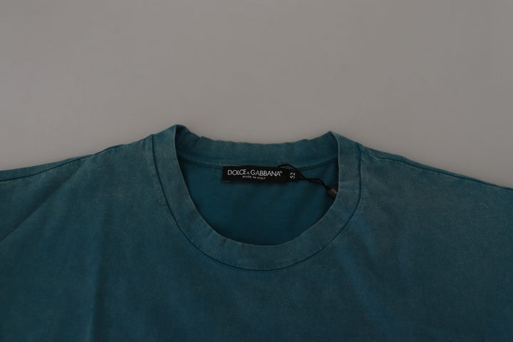 Dolce & Gabbana Blue Logo Print Crewneck Cotton T-shirt