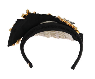 Dolce & Gabbana Black Crystal White Hair Parrucchiera Headband Diadem