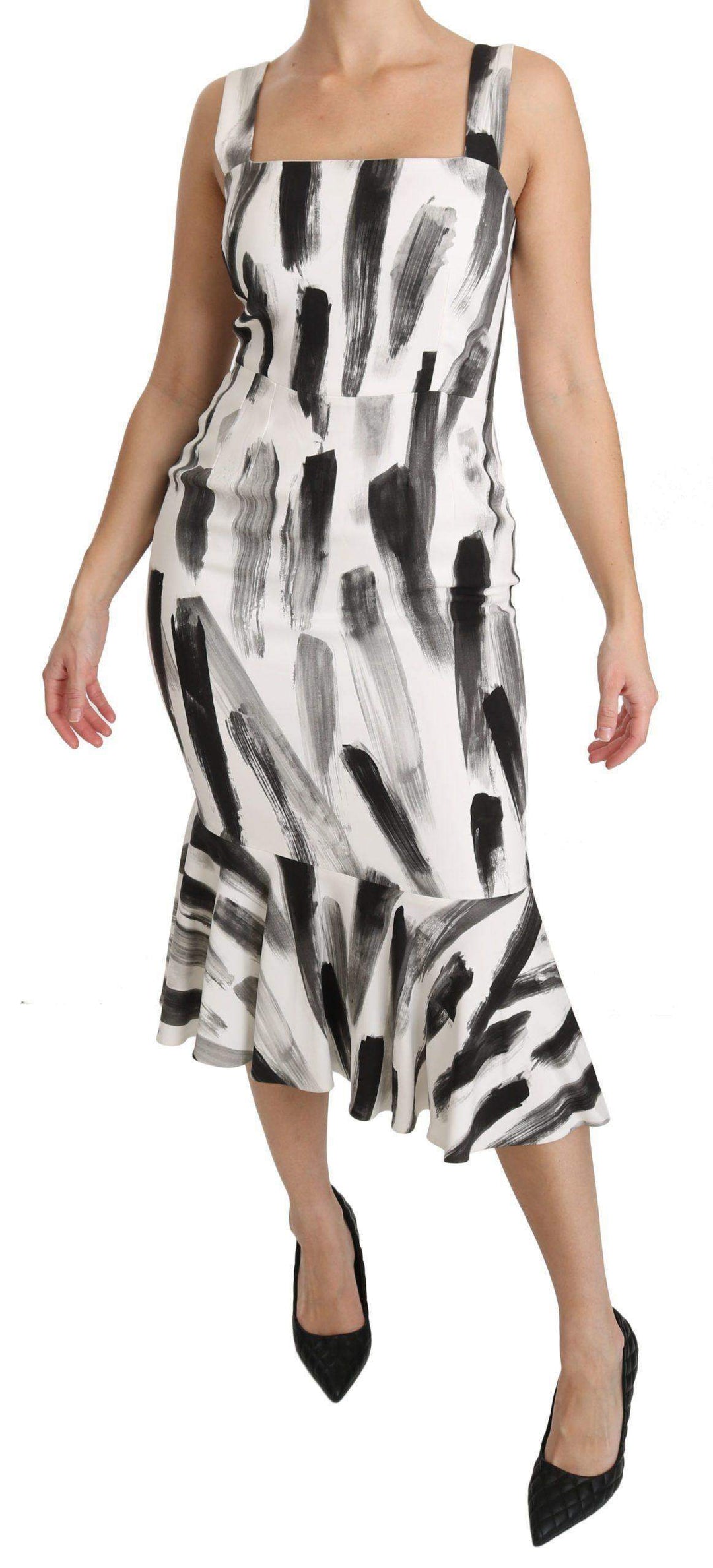 Dolce & Gabbana  White Black Printed Sheath Midi Viscose Dress #women, Brand_Dolce & Gabbana, Catch, Clothing_Dress, Dolce & Gabbana, Dresses - Women - Clothing, feed-agegroup-adult, feed-color-white, feed-gender-female, feed-size-IT42|M, feed-size-IT44|L, Gender_Women, IT42|M, IT44|L, Kogan, White, Women - New Arrivals at SEYMAYKA