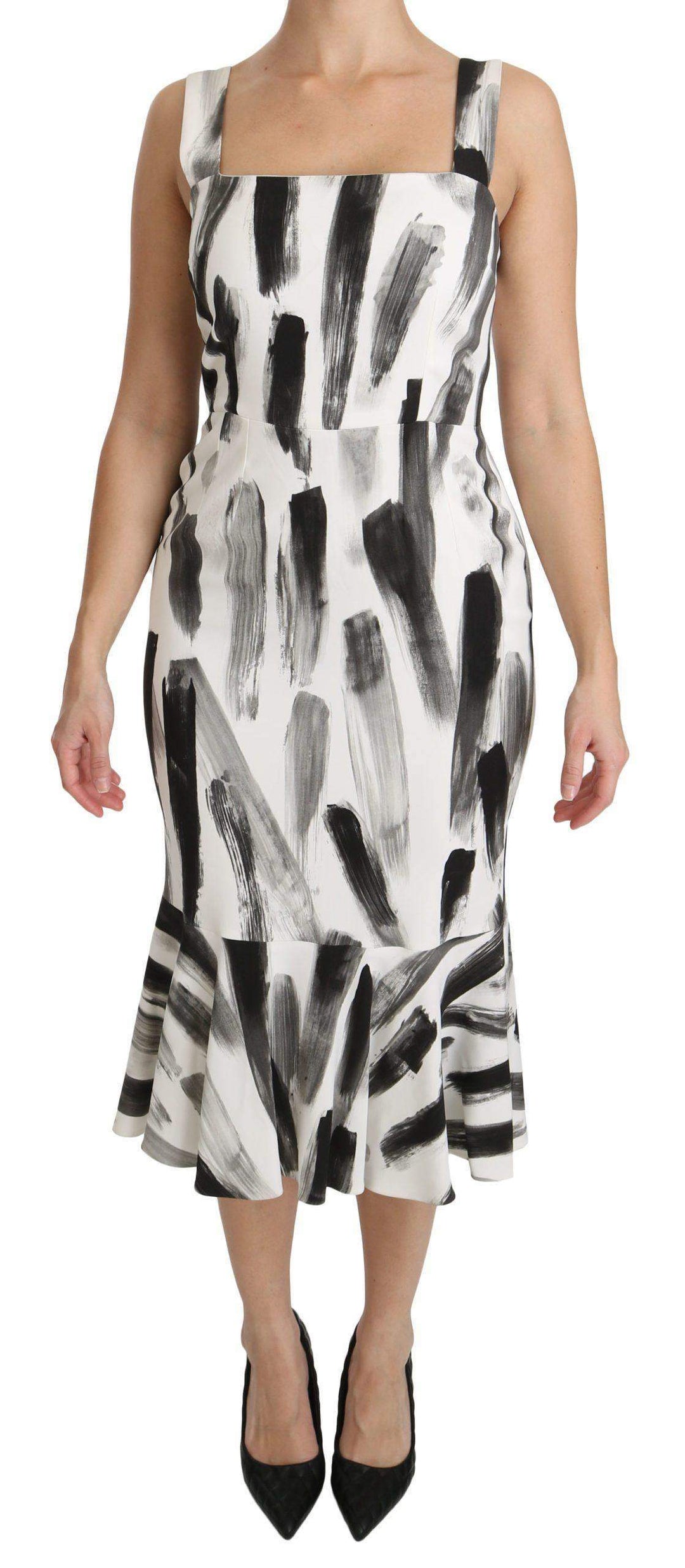 Dolce & Gabbana  White Black Printed Sheath Midi Viscose Dress #women, Brand_Dolce & Gabbana, Catch, Clothing_Dress, Dolce & Gabbana, Dresses - Women - Clothing, feed-agegroup-adult, feed-color-white, feed-gender-female, feed-size-IT42|M, feed-size-IT44|L, Gender_Women, IT42|M, IT44|L, Kogan, White, Women - New Arrivals at SEYMAYKA