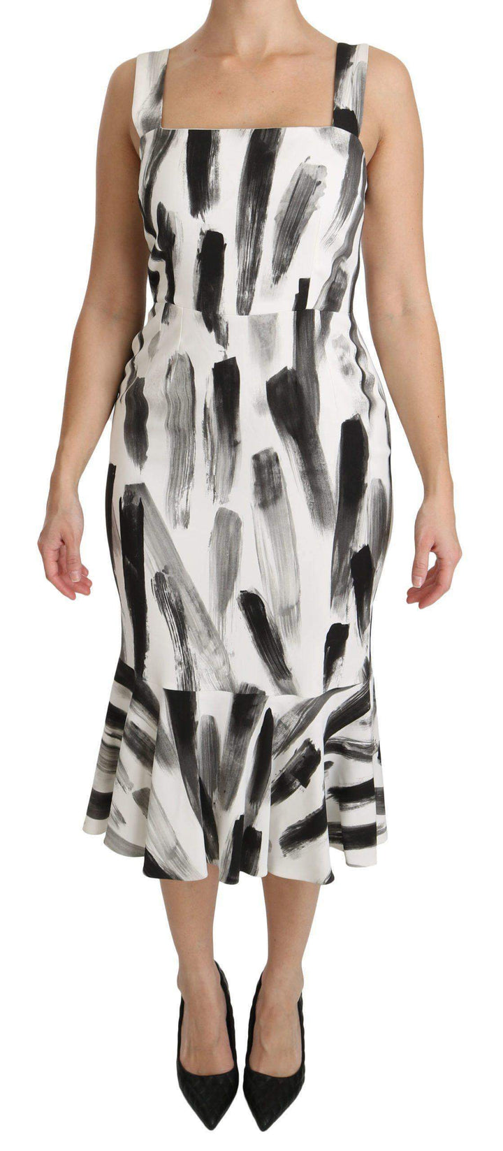 Dolce & Gabbana  White Black Printed Sheath Midi Viscose Dress #women, Brand_Dolce & Gabbana, Catch, Clothing_Dress, Dolce & Gabbana, Dresses - Women - Clothing, feed-agegroup-adult, feed-color-white, feed-gender-female, feed-size-IT42|M, feed-size-IT44|L, Gender_Women, IT42|M, IT44|L, Kogan, White, Women - New Arrivals at SEYMAYKA