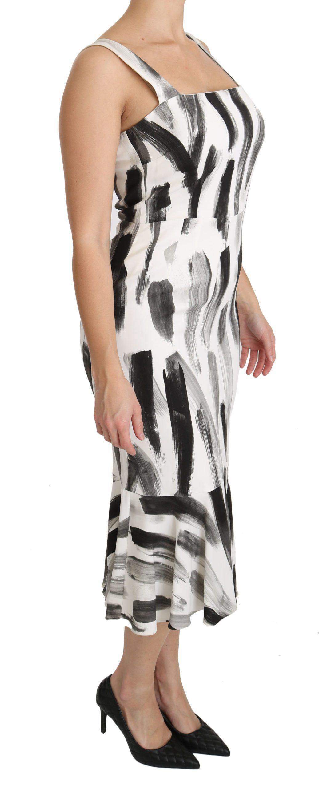 Dolce & Gabbana  White Black Printed Sheath Midi Viscose Dress #women, Brand_Dolce & Gabbana, Catch, Clothing_Dress, Dolce & Gabbana, Dresses - Women - Clothing, feed-agegroup-adult, feed-color-white, feed-gender-female, feed-size-IT42|M, feed-size-IT44|L, Gender_Women, IT42|M, IT44|L, Kogan, White, Women - New Arrivals at SEYMAYKA