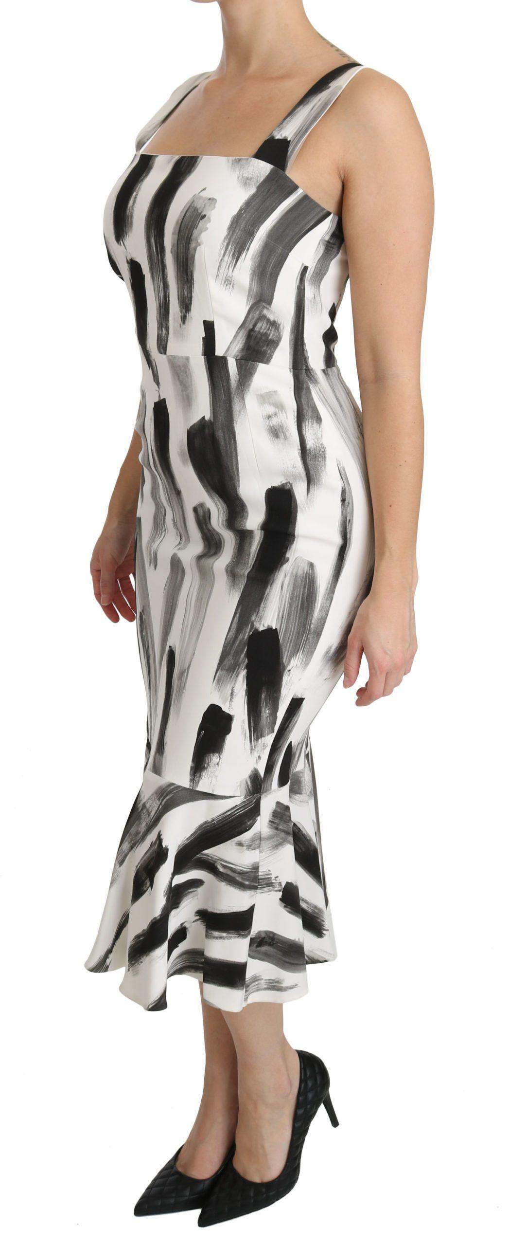 Dolce & Gabbana  White Black Printed Sheath Midi Viscose Dress #women, Brand_Dolce & Gabbana, Catch, Clothing_Dress, Dolce & Gabbana, Dresses - Women - Clothing, feed-agegroup-adult, feed-color-white, feed-gender-female, feed-size-IT42|M, feed-size-IT44|L, Gender_Women, IT42|M, IT44|L, Kogan, White, Women - New Arrivals at SEYMAYKA